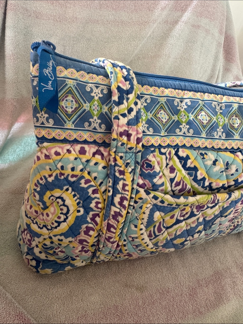 Vera Bradley Quilted Tote in Blue, Yellow and Purple Medallion Print